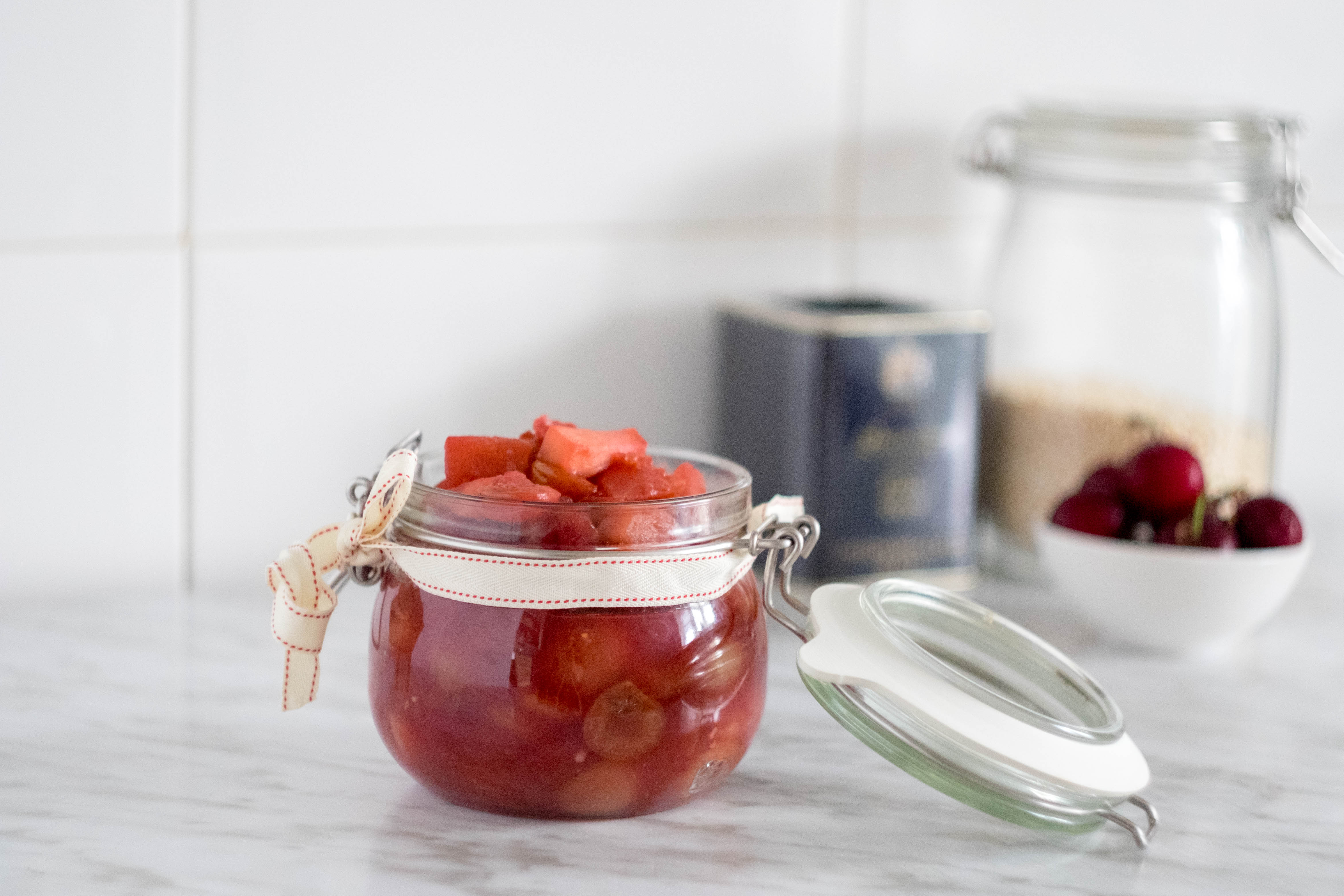 compota de cerezas con manzana